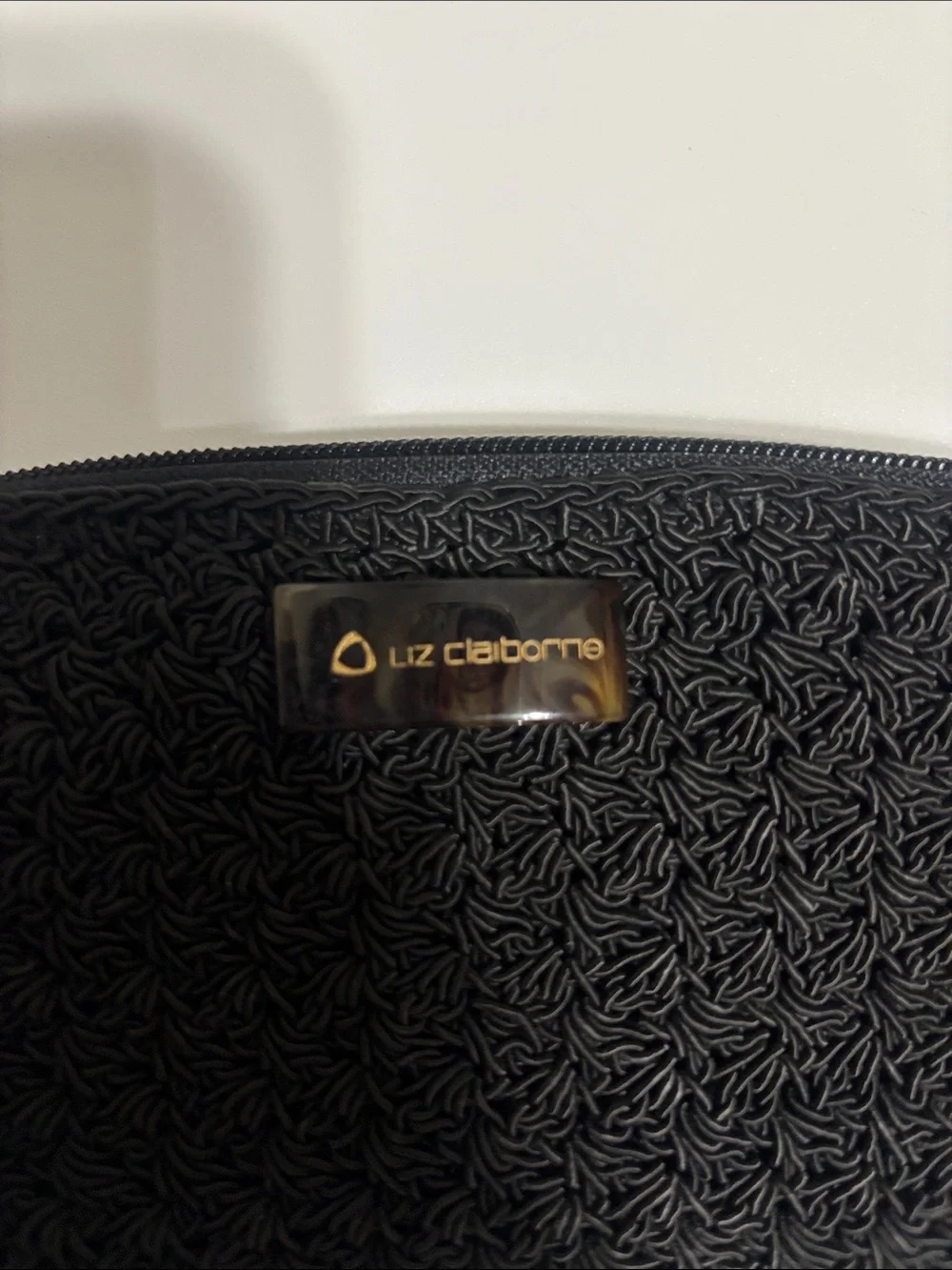 Liz Claiborne Black Crochet Clutch Wallet with Heart Charm